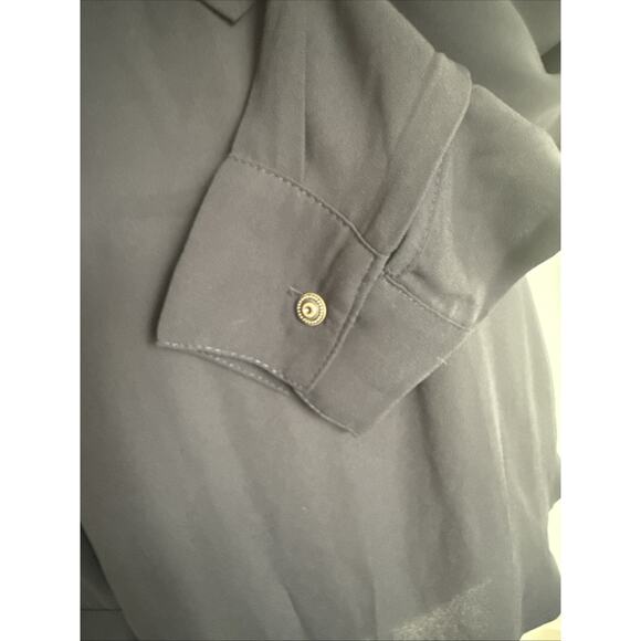 Catherine Malandrino Womens Medium Black V Neck Sheer Tunic Top LS Blouse - Picture 3 of 8